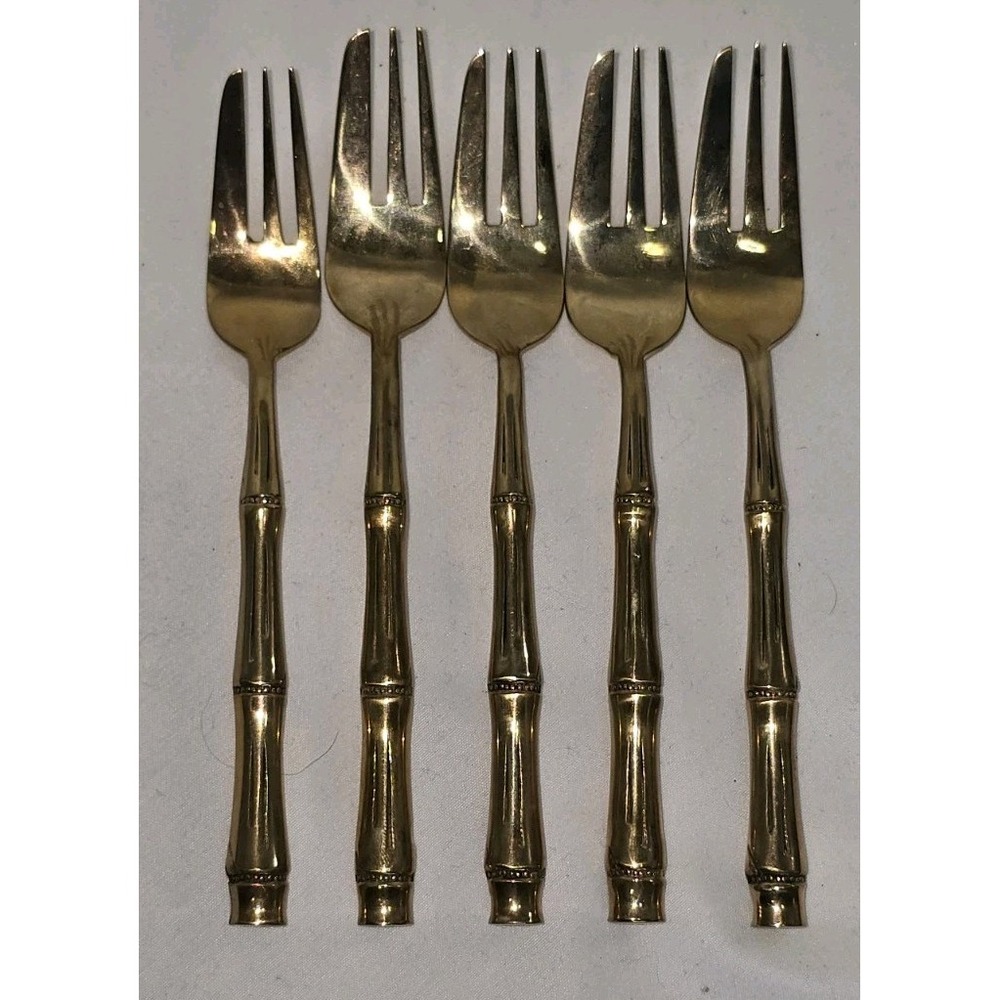 Wallace Bamboo Gold Plated‎ Set Of 5 Matching Forks Flatware